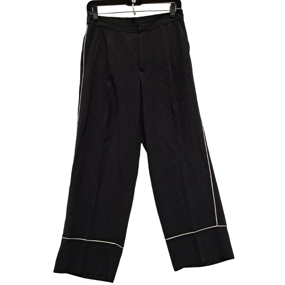 Massimo Dutti Black Straight-Leg Pants with Contrast Piping